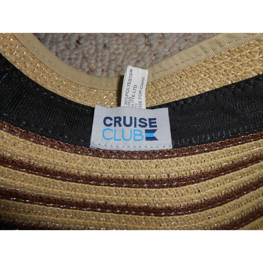 CRUISE CLUB WOMEN'S Straw Sun Beach Hat Adjustable Visor Beige/Brown EUC - Picture 4 of 5